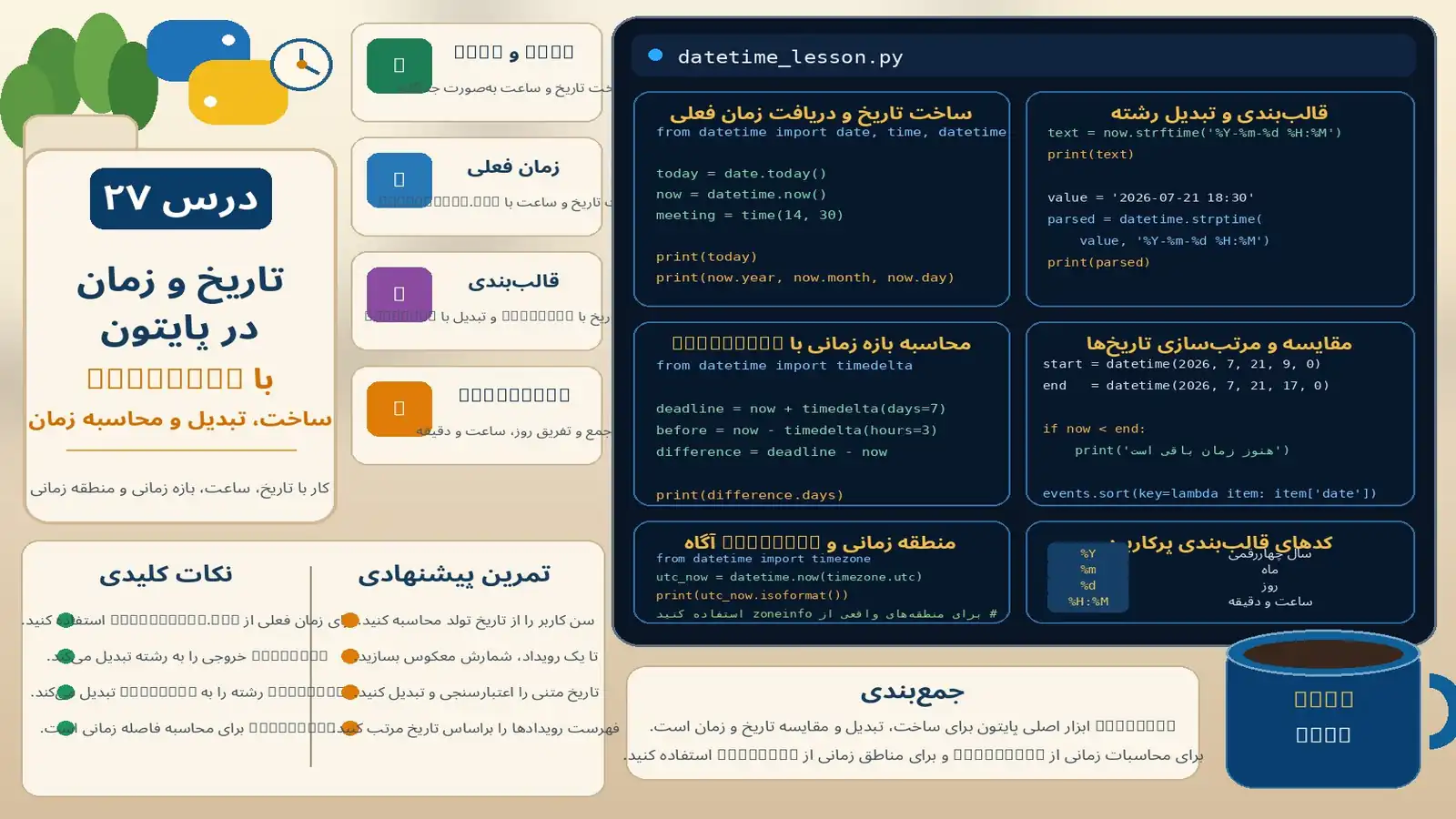 تاریخ و زمان در پایتون با datetime