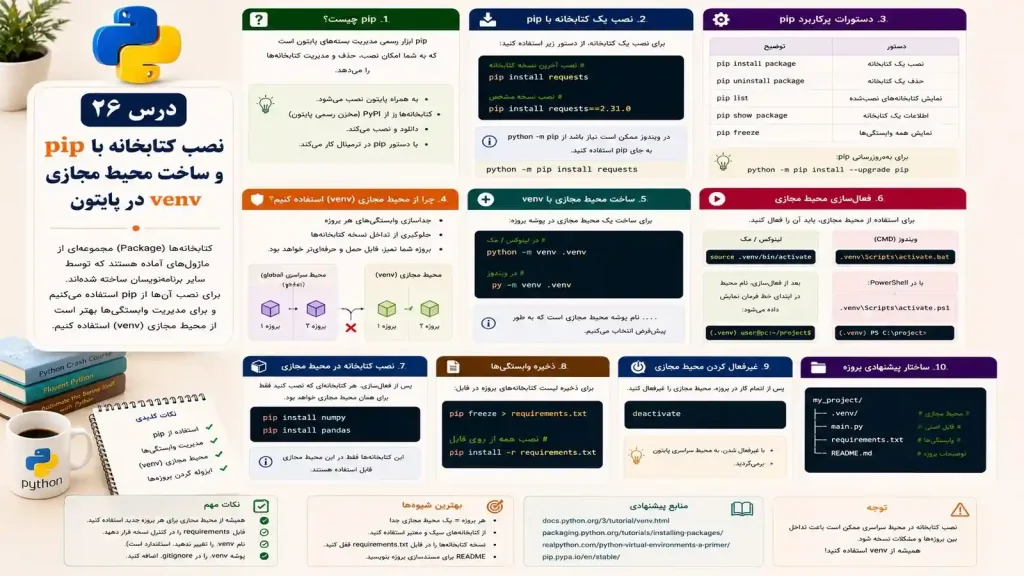 نصب کتابخانه با pip و ساخت محیط مجازی venv در پایتون