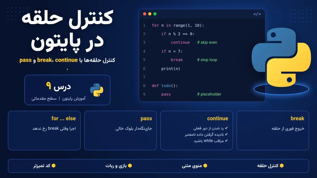 دستورهای break، continue و pass در پایتون؛ کنترل حلقه‌ها