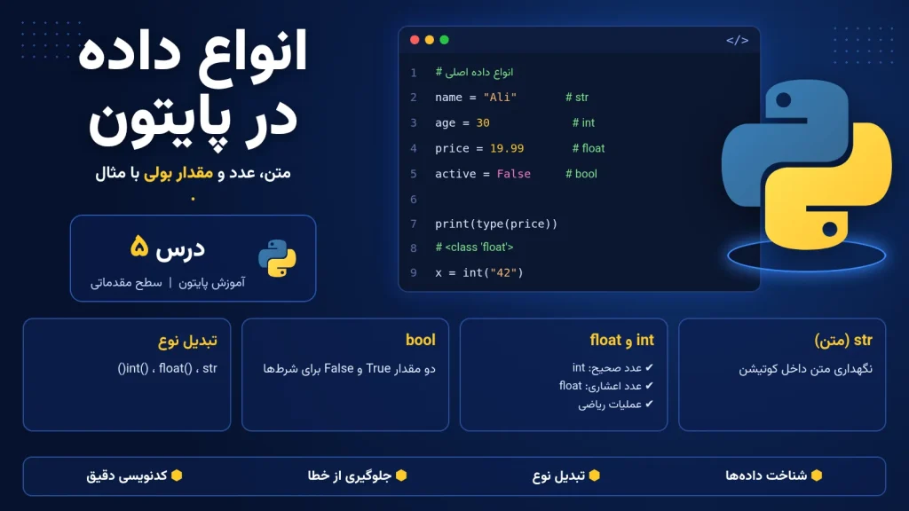 انواع داده در پایتون؛ str، int، float و bool