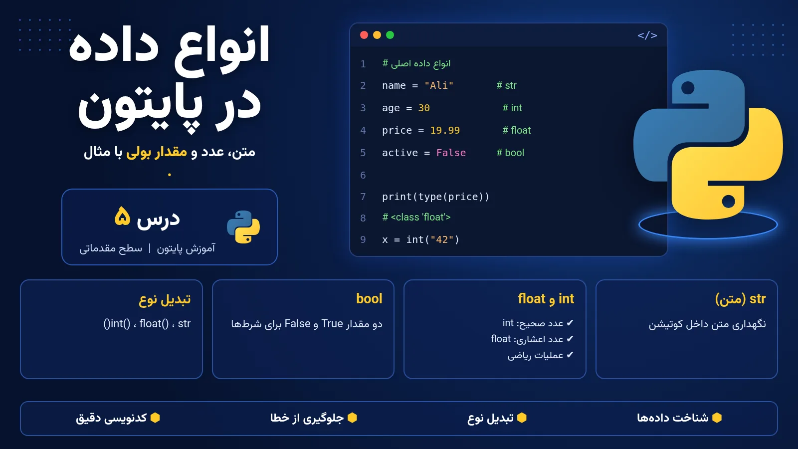 انواع داده در پایتون؛ str، int، float و bool