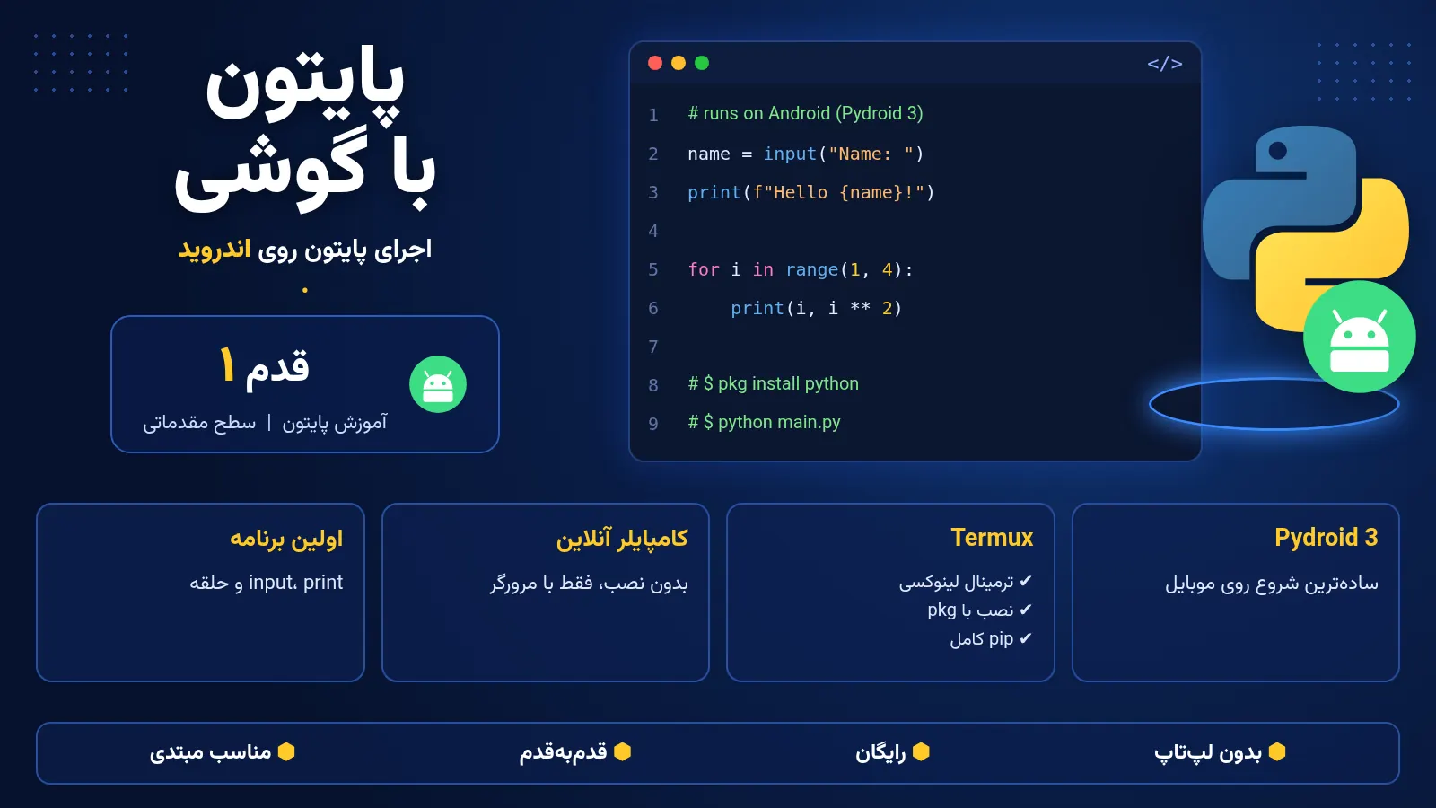 برنامه نویسی پایتون با گوشی اندروید با Pydroid و Termux
