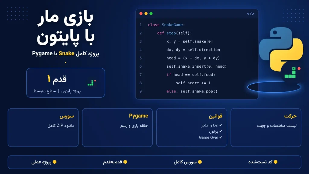 ساخت بازی مار با پایتون و Pygame